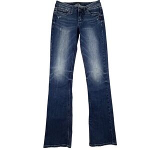 Silver Jeans Tuesday Slim Boot Women's Blue Distressed Tag 28x35 (27x32 approx)